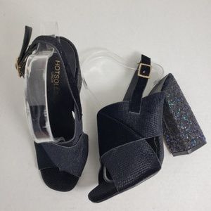 Hotsoles Open Toe Slingback Buckle Sparkle Heels 7